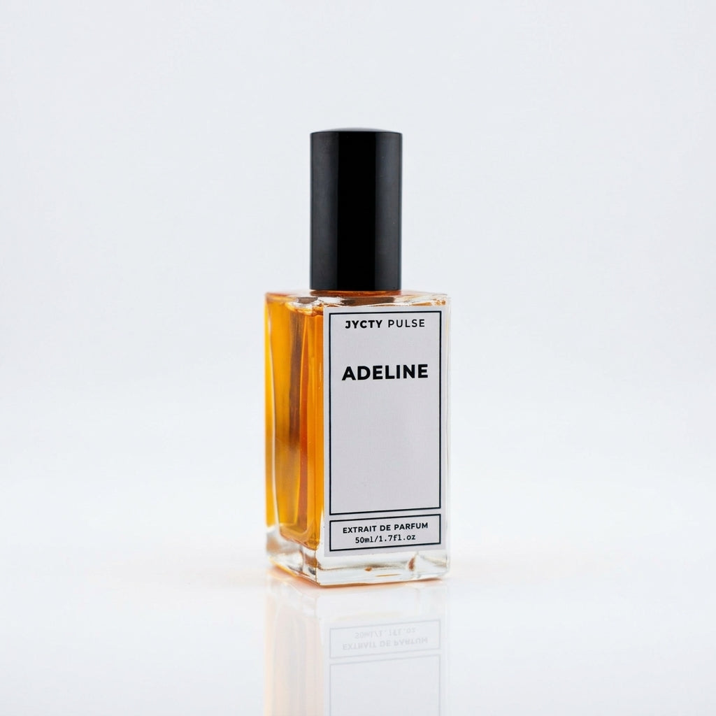 50ml perfume bottle labeled 'Adeline' by JYCTY PULSE on a light gray background
