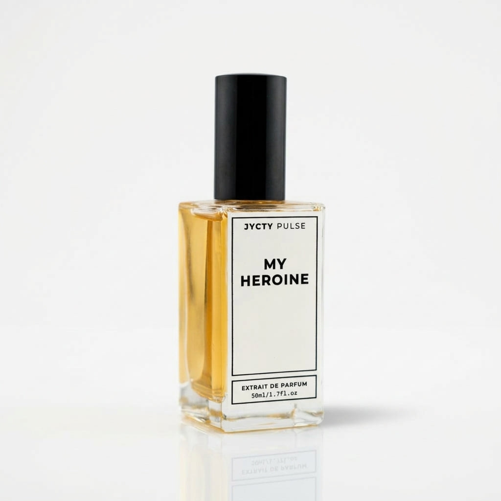 50ml Perfume bottle labeled 'My Heroine' by JYCTY Pulse on a white background