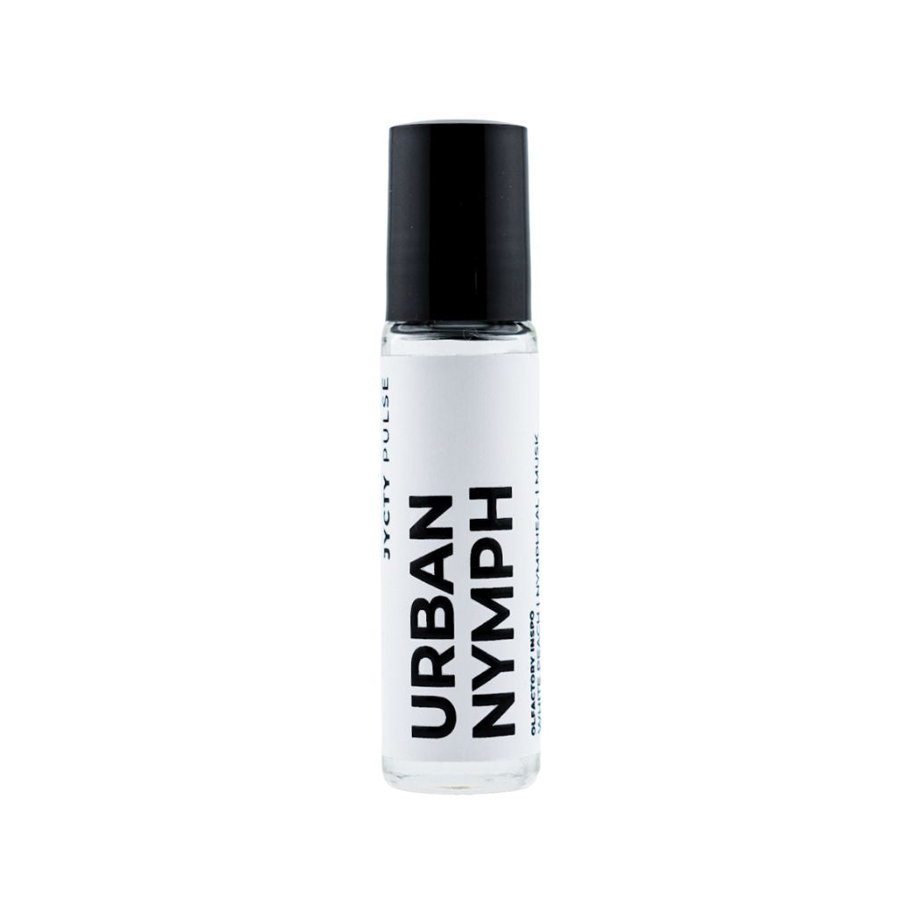 Roll-on oil bottle with 'Urban Nymph' branding on a white background
