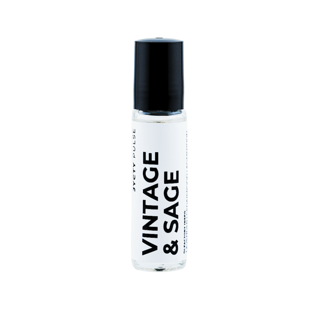 Roll-on bottle labeled 'Vintage & Sage' on a white background
