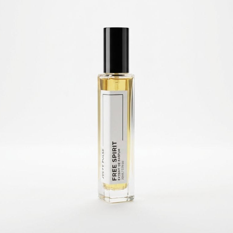 Perfume bottle labeled 'Freespirit' on a white background